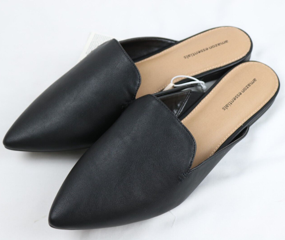 Women's Size 10 Molly Pointy Toe Mule Flat Slides Sandals w/ Mini Heel, Black